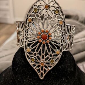 Lucky Brand Silver Bracelet with Orange and Yellow Stones Very Heavy